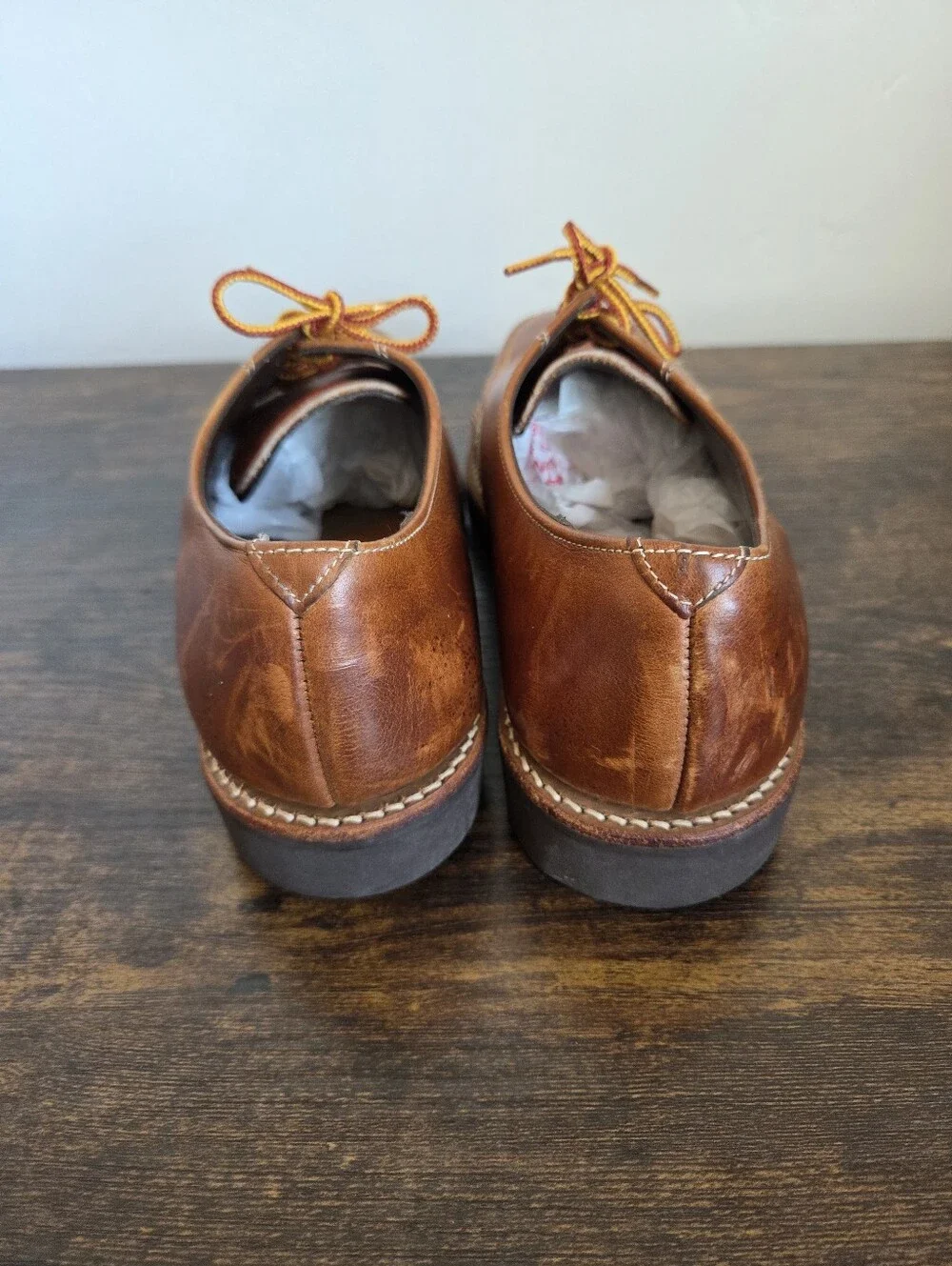 Vintage Leather Shoes Men Oxford Derby Lace Up Brown Cognac Preppy Heritage 8.5